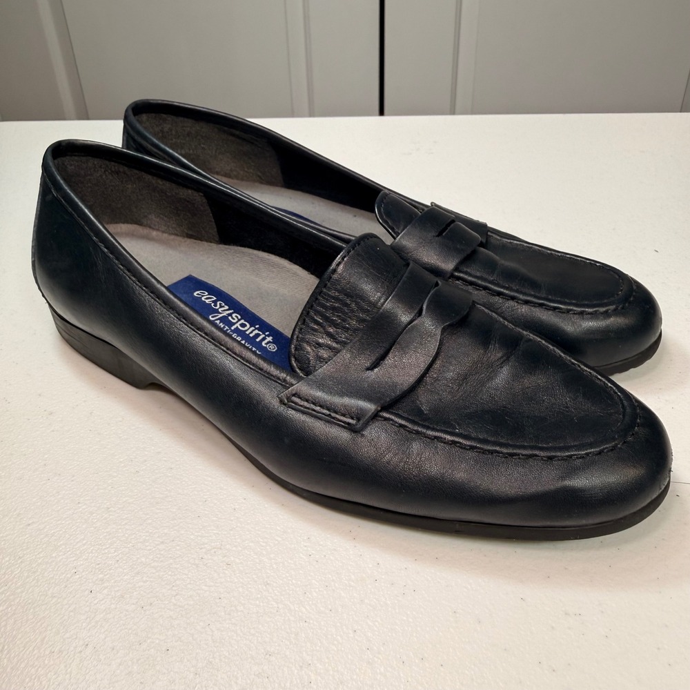 Easy Spirit Anti-Gravity Leather Penny Loafers Navy Blue Comfort Flats Size 7